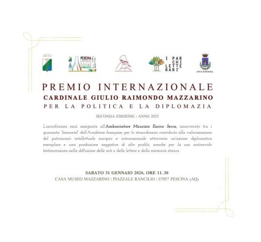Parco: Premio Internazionale Cardinale Giulio Raimondo Mazzarino a Maurizio Enrico Serra